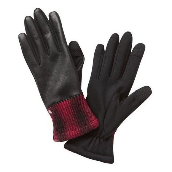 ATHLETA POLARTEC POWER STRETCH BLACK FAUX LEATHER GLOVES XS/S - Picture 3 of 8